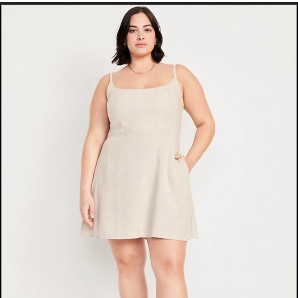 Old Navy Linen Mini Summer Spaghetti adjustable strap dress with Pockets Sz L